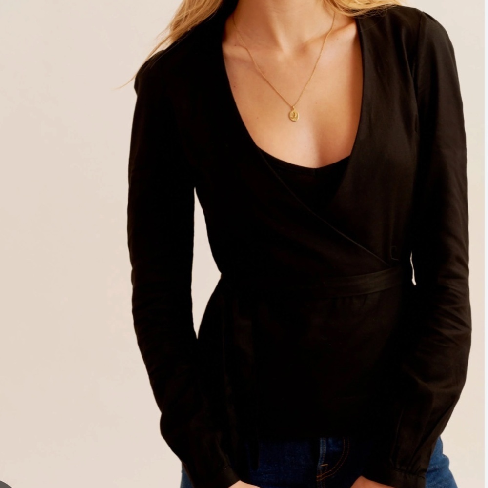 KOTN Black cotton wrap blouse/shirt Size S